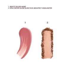 PILLOW TALK BLUSH & GLOW GLIDE DUO -Fashion Cosmetics Shop Beauty Blush Wand and Hollywood Highlighter Labelled Swatch